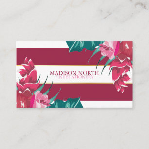 Exotic burgundy floral gestreift visitenkarte