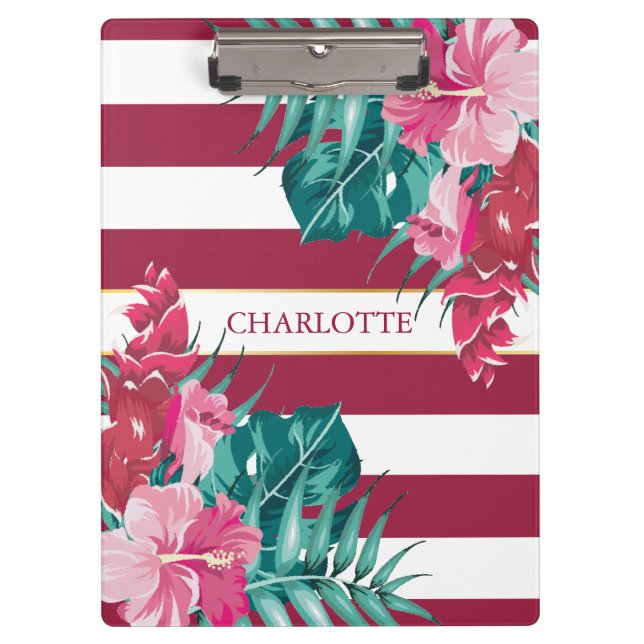Exotic burgundy Monogram floral gestreift Klemmbrett (Vorderseite)