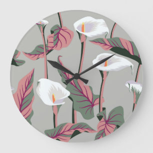 Exotic Calla: Vintag floral nahtlos Große Wanduhr