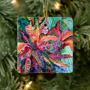 Exotic Colorful Croton Blätter Keramik Ornament