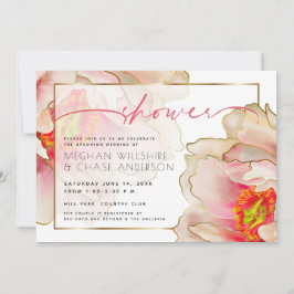 Exotic Coral Rose Peony Couple's Dusche Einladung