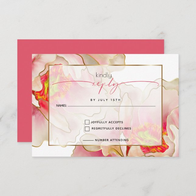 Exotic Coral Rose Peony RSVP Card (Vorne/Hinten)