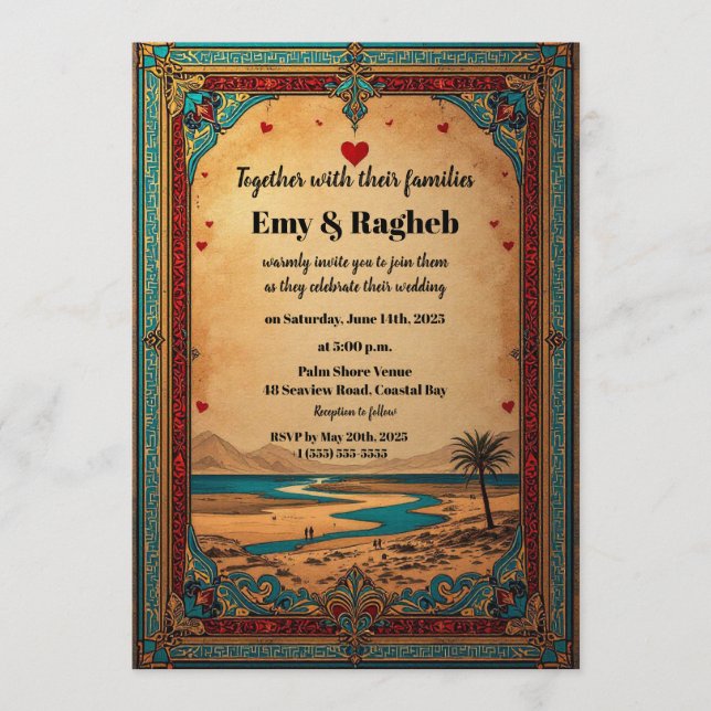 Exotic Desert Oasis Wedding Invitation  Einladung (Vorderseite)