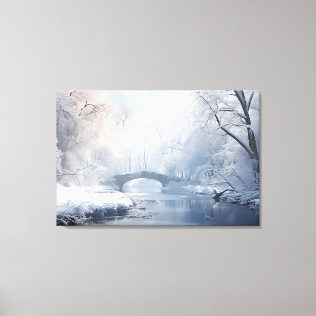 Exotic Fantasy Snowscape: Bridge in Dark White Leinwanddruck (Vorderseite)