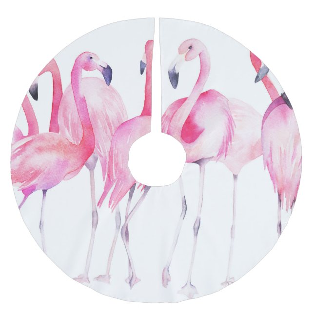 Exotic Flamingo: Summer Watercolor Print Polyester Weihnachtsbaumdecke (Vorderseite)