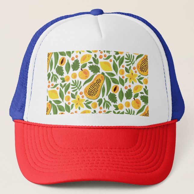Exotic Fruits Ensemble: Papaya, Lemon, Mango Truckerkappe (Vorderseite)