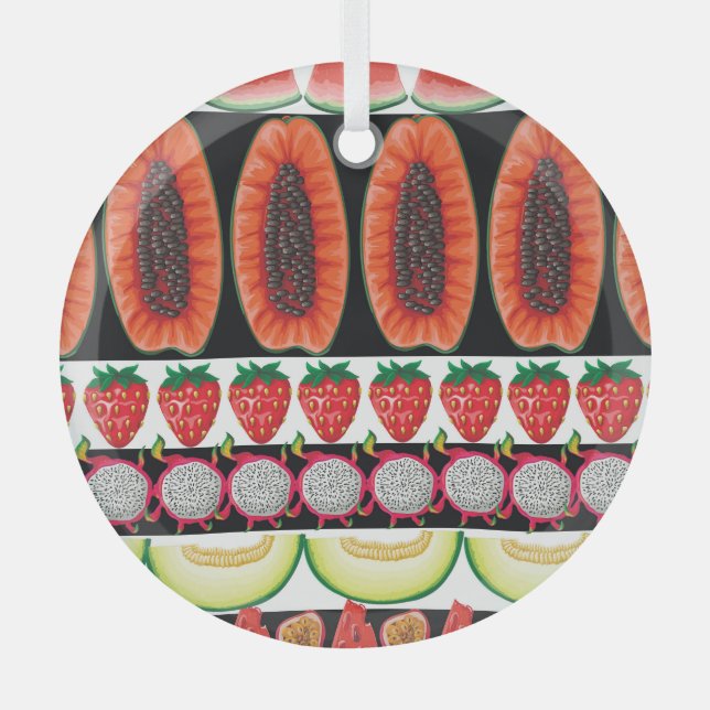 Exotic Fruits Trendy Seamless Muster Ornament Aus Glas (Vorderseite)