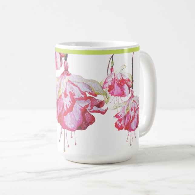 Exotic Fuchsias auf einer klassischen Tasse (VorderseiteRechts)