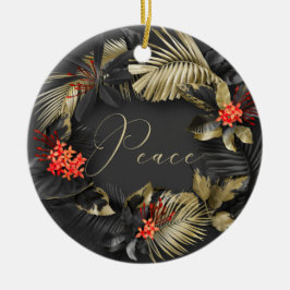 Exotic Gold Red Ebony Peace and Joy Tropical Keramik Ornament