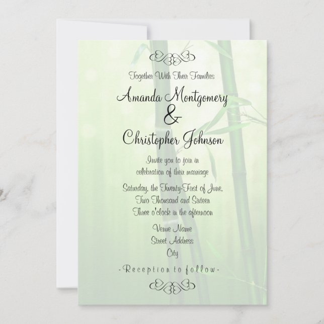 Exotic Green Bamboo Wedding Einladung (Vorderseite)