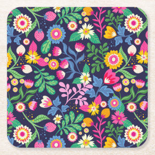 Exotic Hand Painted Floral Pattern-48330 Rechteckiger Pappuntersetzer