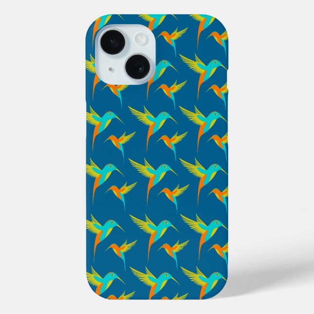 Exotic Hummingbirds Pattern Blau Case-Mate iPhone Hülle (Rückseite)