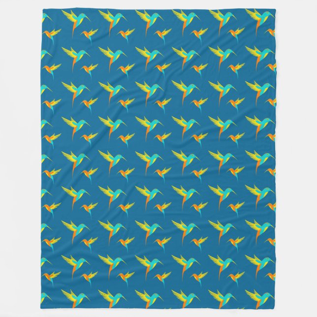 Exotic Hummingbirds Pattern Blau Fleecedecke (Vorderseite)