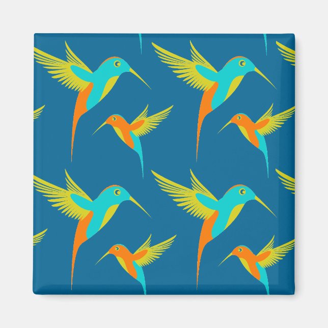Exotic Hummingbirds Pattern Blau Magnet (Vorne)