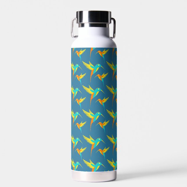 Exotic Hummingbirds Pattern Blau Trinkflasche (Vorne)