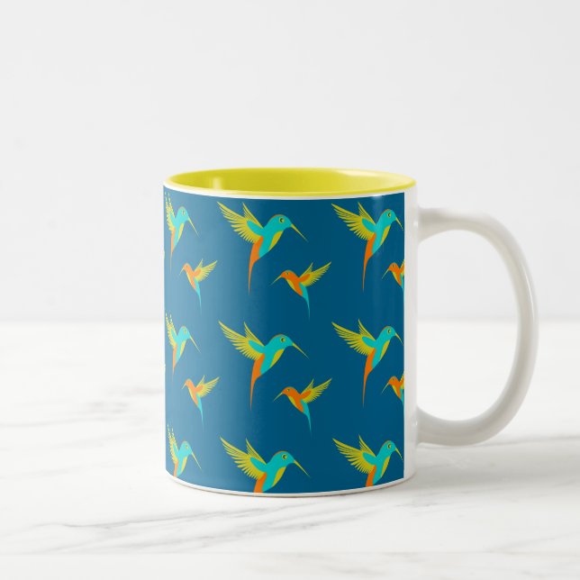 Exotic Hummingbirds Pattern Blau Zweifarbige Tasse (Rechts)