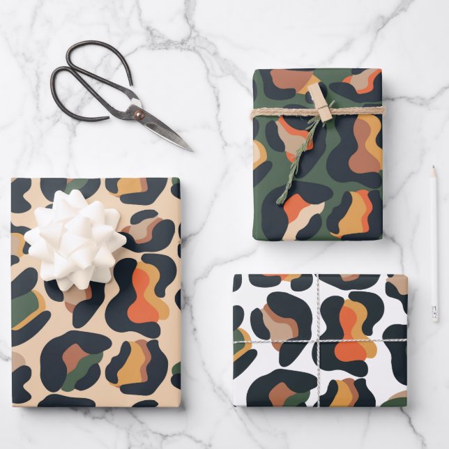 Exotic Leopard Spots Tierfarben Haut Erde Geschenkpapier Set (Vorderseite)