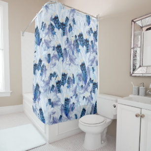 Exotic Mix Blue Bird Feder Print Duschvorhang