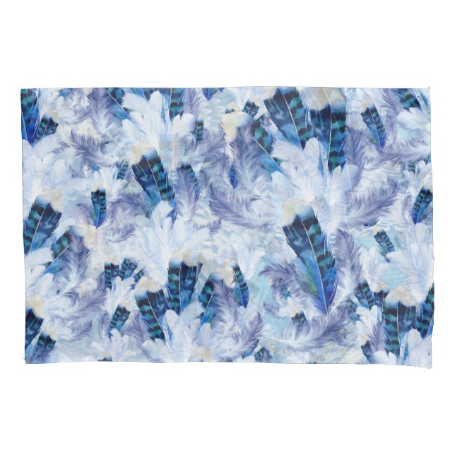 Exotic Mix Blue Bird Feder Print Kissenbezug (Vorderseite-Links)