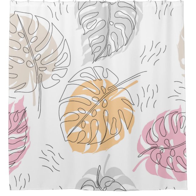 Exotic Monstera Line Zeichnend Kunst Duschvorhang (Vorderseite)