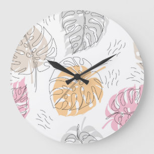 Exotic Monstera Line Zeichnend Kunst Große Wanduhr