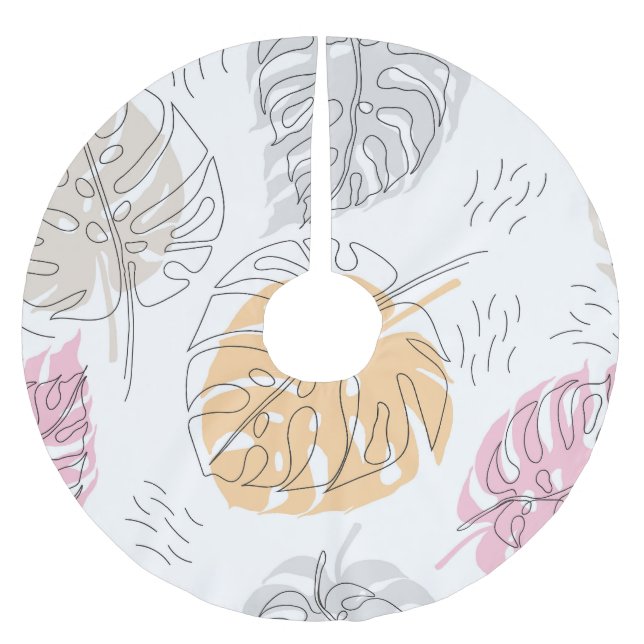 Exotic Monstera Line Zeichnend Kunst Polyester Weihnachtsbaumdecke (Vorderseite)