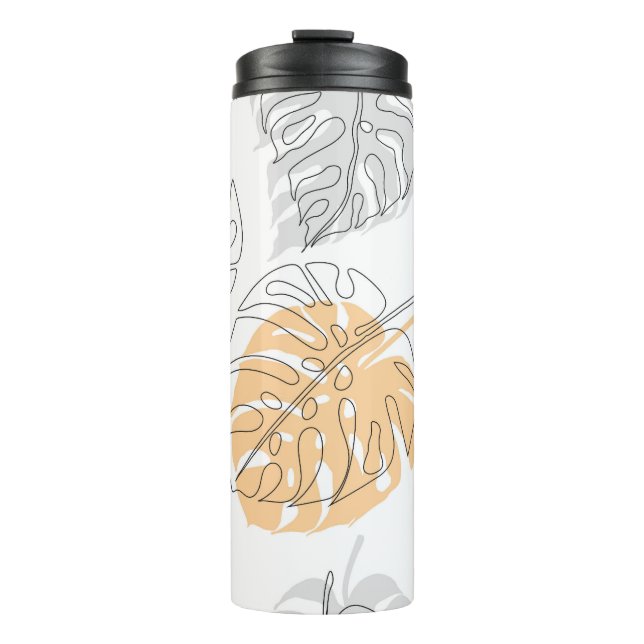 Exotic Monstera Line Zeichnend Kunst Thermosbecher (Vorderseite)
