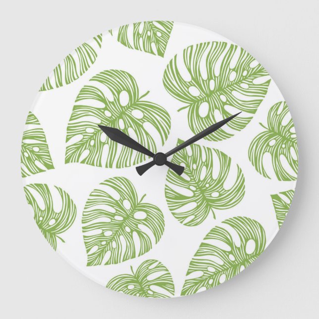 Exotic Palm Blätter Vintag Große Wanduhr (Vorderseite)