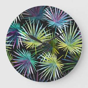 Exotic Palm Blätter Wasserfarbe Große Wanduhr