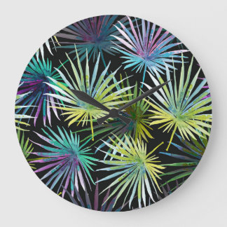 Exotic Palm Blätter Wasserfarbe Große Wanduhr