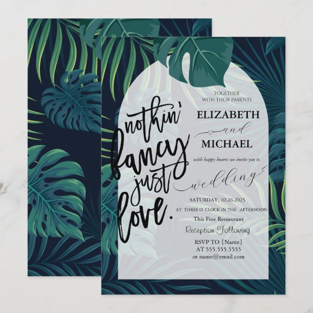 Exotic Palm Blätter Wedding Einladung (Vorne/Hinten)