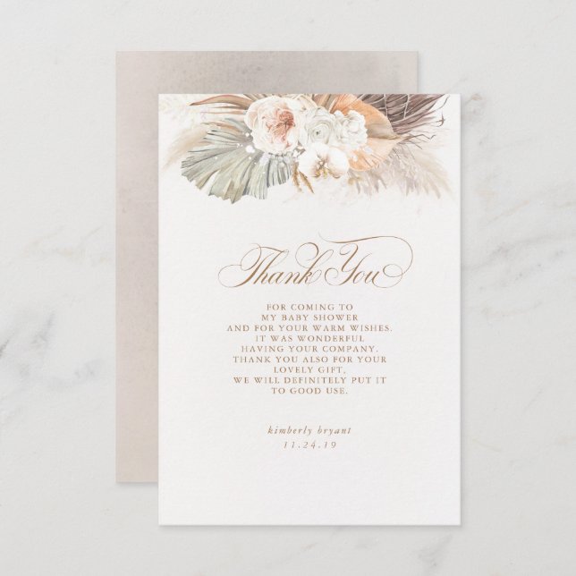 Exotic Pampas Grass Floral Baby Dusche Vielen Dank Dankeskarte (Vorne/Hinten)