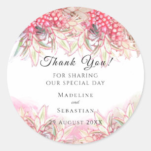 Exotic Pink Ananas Blush Wedding Danke Runder Aufkleber
