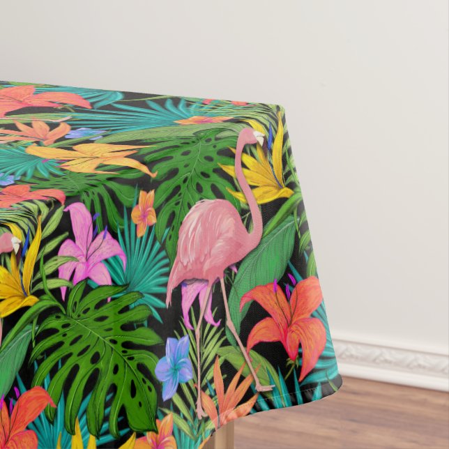 Exotic Pink Flamingo Tropical Blume Foliage Tischdecke (Beispiel)