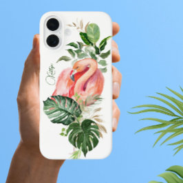 Exotic Pink Flamingo Tropical Watercolor und Name iPhone 16 Plus Hülle