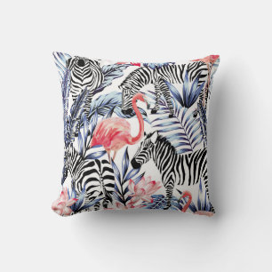 Exotic pink flamingo, zebra on background summer b kissen