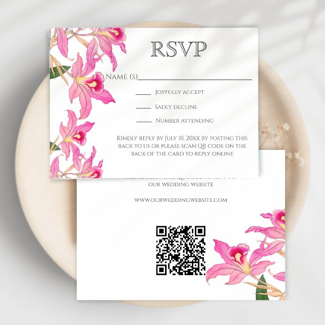 Exotic Pink Orchid Blume Hochzeitsstiftung QR Code RSVP Karte (Von Creator hochgeladen)