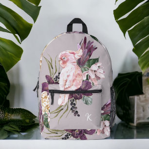 Exotic Pink Parrot Tropenfloral mit Monogramm Bedruckter Rucksack