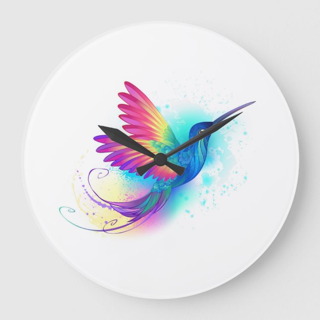 Exotic Rainbow Hummingbird Große Wanduhr (Vorderseite)