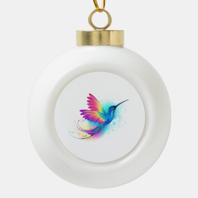 Exotic Rainbow Hummingbird Keramik Kugel-Ornament (Vorderseite)