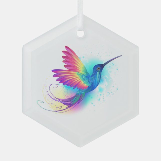 Exotic Rainbow Hummingbird Ornament Aus Glas (Vorderseite)
