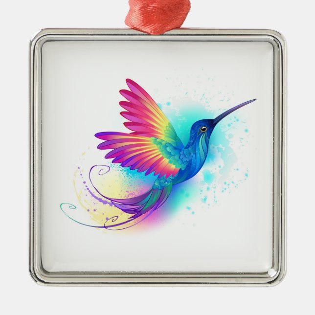 Exotic Rainbow Hummingbird Ornament Aus Metall (Vorne)