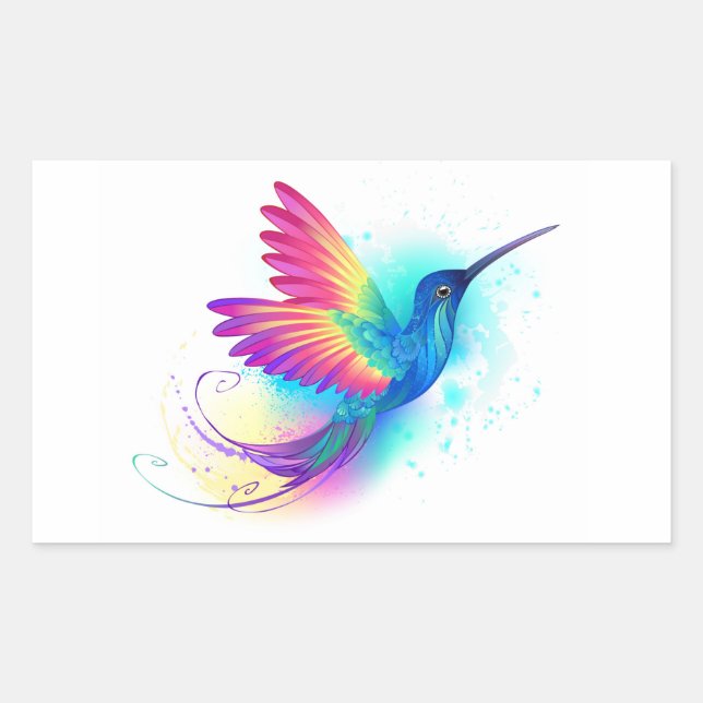 Exotic Rainbow Hummingbird Rechteckiger Aufkleber (Vorderseite)