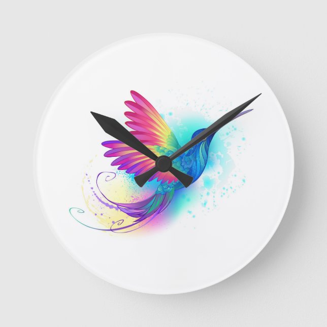 Exotic Rainbow Hummingbird Runde Wanduhr (Vorderseite)