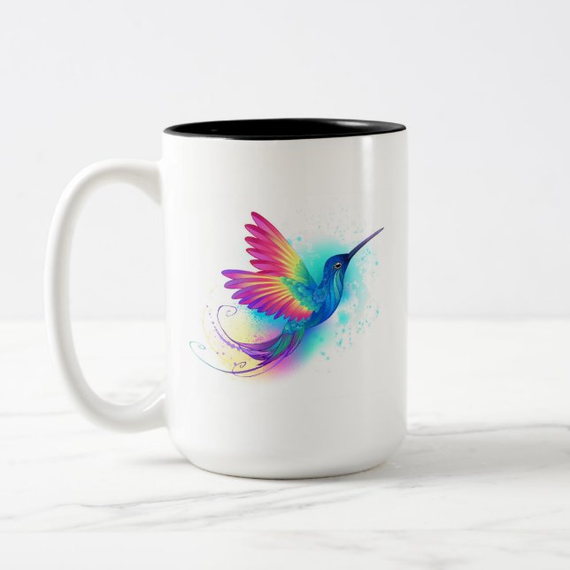 Exotic Rainbow Hummingbird Zweifarbige Tasse (Links)