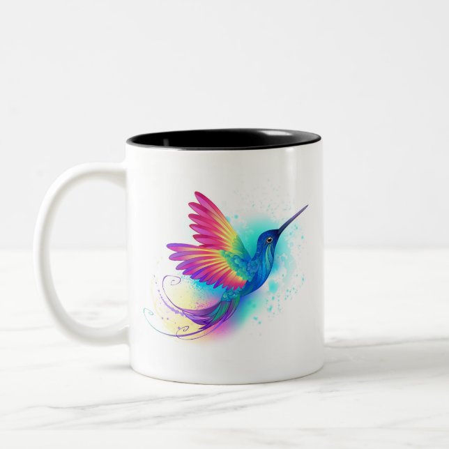 Exotic Rainbow Hummingbird Zweifarbige Tasse (Links)