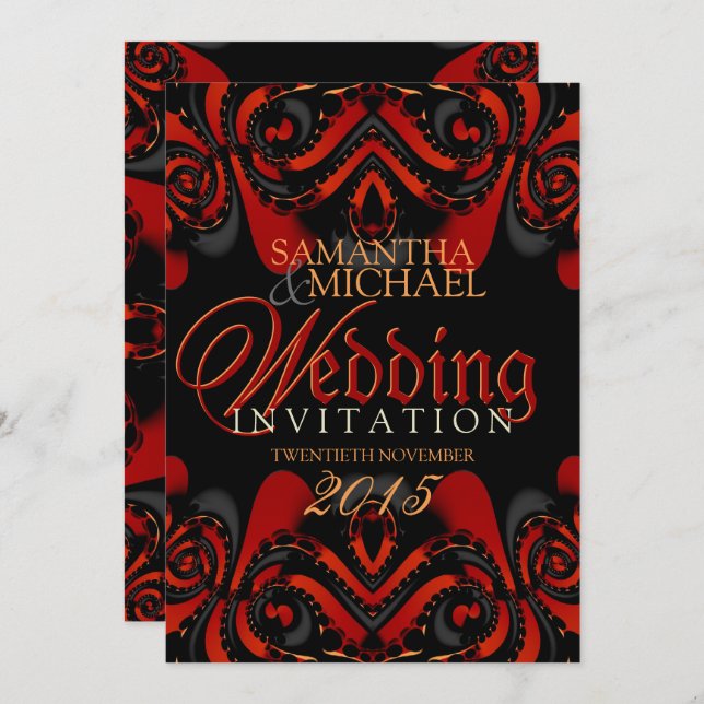 Exotic Red Black Gothic Wedding Einladung (Vorne/Hinten)
