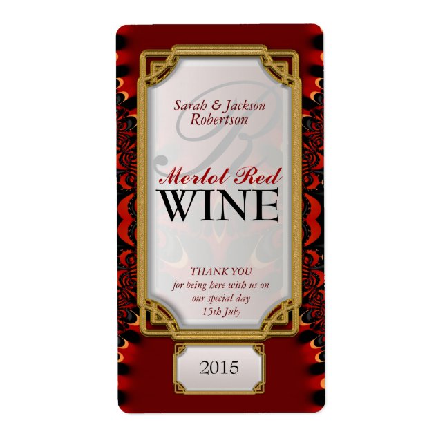 Exotic Red Black Lace Custom Wine Bottle Labels (Vorne)