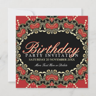 Exotic Red Gold Black Lace Geburtstagsparty lädt e Einladung