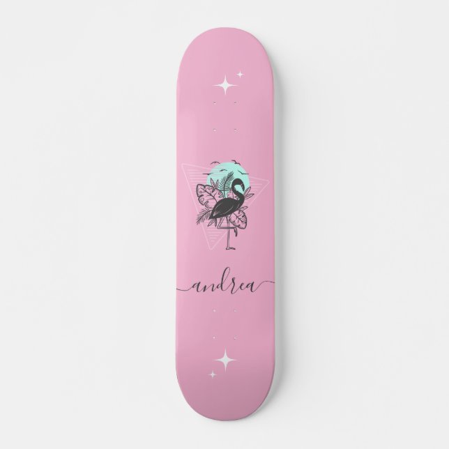 Exotic rosa Flamingo Sommer Sparkon Name Tropical Skateboard (Vorne)